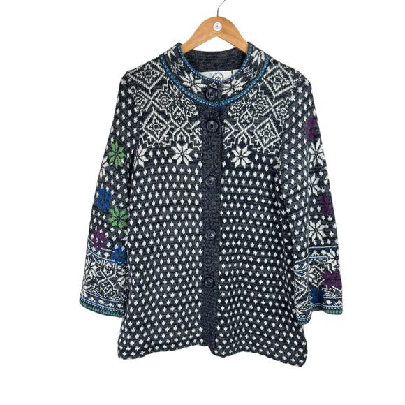 Anthropologie Rosie Neira Wool Blend Chunky Knit Nordic Long Cardigan Sweater - Picture 12 of 15